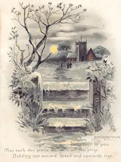 Stile Prints: Rural snow scene with church on a New Year card
