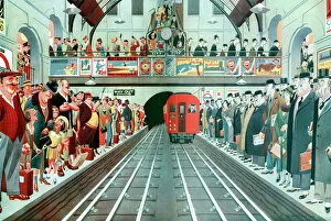 Wilson Collection: Rush hour at a London tube station, by A. W. Wilson