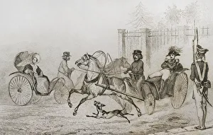 Vernier Prints: Russia. Droschki, small Russian carriage. Engraving