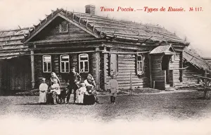 Countryfolk Prints: Russia - Family and their fine wooden house