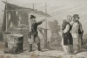 Fisher Prints: Russia. Fishermen of the Volga river. Engraving