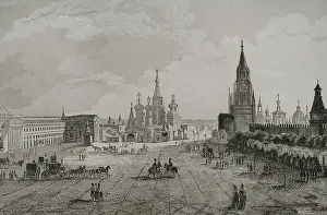 Urbanism Prints: Russia, Moscow. Red Square. Engraving, 19th century