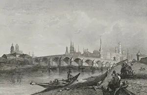 Demolished Prints: Russia, Moscow. View of the first stone bridge