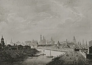 Lemaitre Prints: Russia, Moscow. View of the Kremlin and the Moskva river