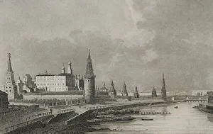 Vernier Prints: Russia, Moscow. View of the Kremlin from the Stone Bridge