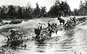 Russian artillery crossing a ford near St Petersburg, WW1