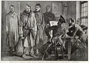 Convicts Prints: Russian convict in Siberia. Official inspecting new convicts at the Perasilny