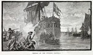1702 Prints: Russian forces defeat the Swedish flotilla on the Neva. Date: 1702