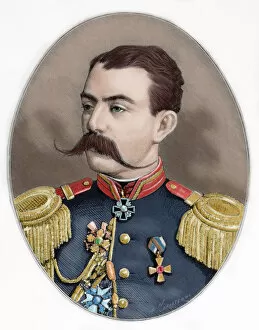 Espanola Gallery: Russian general Astrukoff. Colored engraving, 1877