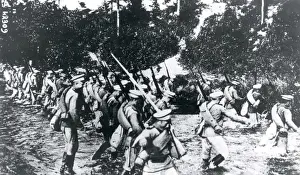 Wading Prints: Russian infantry crossing a ford, WW1