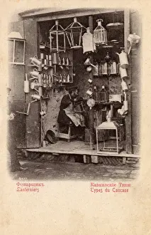 Kettles Prints: Russian lantern maker in his shop