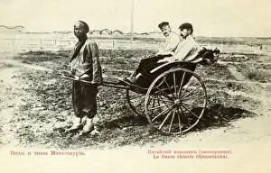 Rick Shaw Prints: Russian men travelling by rickshaw in Manchuria