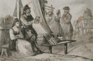 Counting Prints: Russian merchant makes calcultaions by means of an abacus