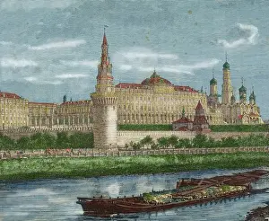 Moskva Prints: Russian. Moscow. Kremlin and Moskva River. Engraving. 19th c
