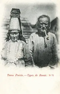 Countryfolk Prints: Russian Peasant Couple - Fantastic Headdress