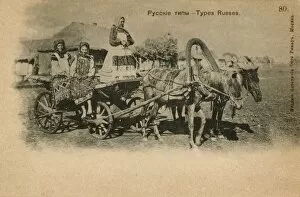 Images Dated 22nd November 2016: Three Russian peasant women and their horse-drawn wagon