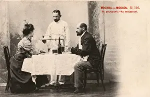 Serves Prints: Russian Restaurant scene - Waiter delivering the aperitifs