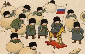 Hatch Prints: Russian Soldiers hatching out of eggs - Easter Postcard