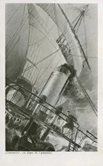 Russian Steam sailing ship in a storm