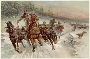 Hungry Prints: Russian travellers defending themselves against wolves