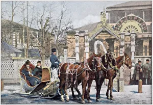 Images Dated 30th March 2021: A Russian TROIKA - a three-horse sledge...... Date: 1890s