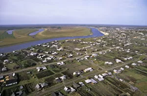 Aerials Gallery: Russian village Garyi stretching along the river Sosva bank
