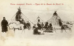 Sled Prints: Russian village - Northern Siberia - tents and Reindeer