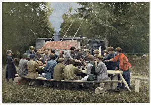 Communal Prints: Russian workers taking their communal meal out in the open air Date: 1890s