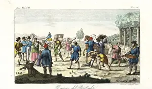 Russians playing the game of Pristinky, skittles