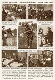 Images Dated 2nd June 2021: Russians wearing gas-masks in precaution of a chemical warfare attack