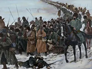 Russo-Japanese War (1904-1905). Column of Japanese soldiers