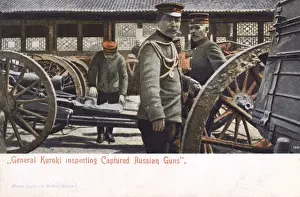 Inspects Prints: Russo-Japanese War - General Kuroki inspecting captured guns