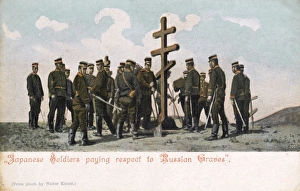 Vanquished Collection: Russo-Japanese War - Japanese pay respects at Russian Graves