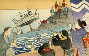 Images Dated 4th April 2019: Russo-Japanese War - Propaganda - Sinking toy Russian Ships