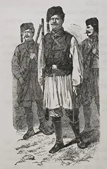 Balkan Prints: Russo-Turkish War (1877-1878). Serbian irregular troops