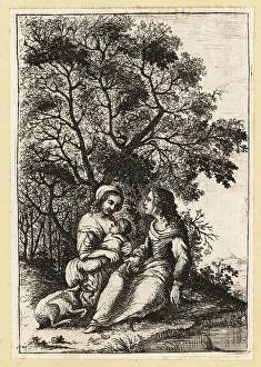 David Deuchar Prints: Rustic scene with two women, a baby in swaddling clothes, and a