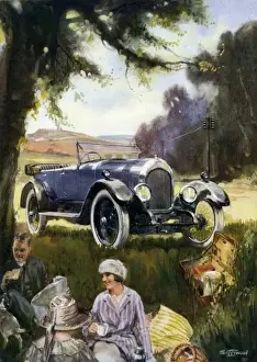 Picnics Prints: S Teerwood. Picnic with touring car