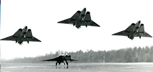 Four Saab J35 Drakens take-off