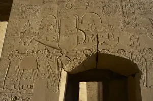 Sacred solar boat carried by priests. Relief. Ramesseum. Egy
