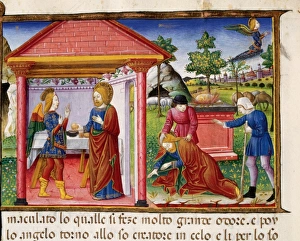 Joachim Gallery: Sacrifice of Joachim and faintness. Codex of Predis (1476)