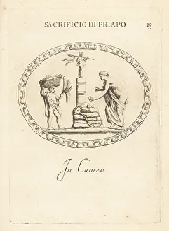 Thyrsus Prints: Sacrifice to a statue of Priapus Bacchus in cameo