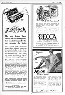 Images Dated 6th December 2016: Safety razor advert, Decca ad, An-on underwear ad