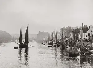 Sailing boat, Whitby harbour, Yorkshire, c. 1880 s