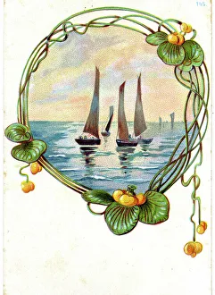 Organic Prints: Sailing boats with decorative border