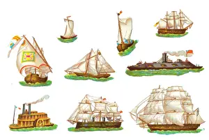 Funnels Prints: Sailing boats and ships on nine Victorian scraps