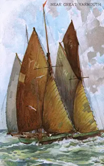 Sails Prints: Sailing luggers off the Norfolk Coast near Great Yarmouth