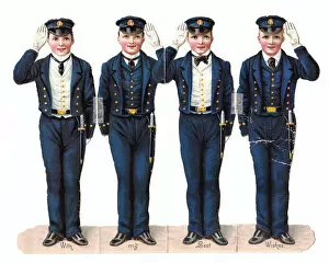 Four sailor boys on a cutout greetings card