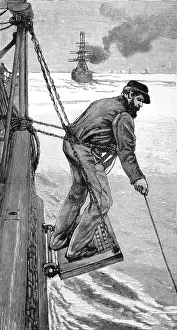 Emigrant Prints: A Sailor Heaving the Lead, at sea, 1884