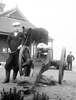Whale Prints: Sailor with pet bear on Whale Island Royal Navy
