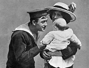 Goodbye Prints: Sailor says good bye to wife and baby, WW1